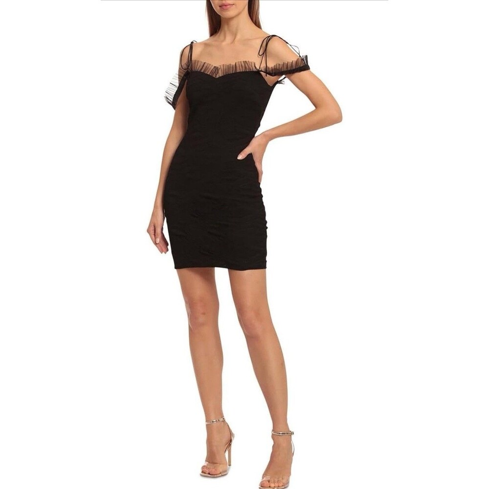 NWT Nordstrom Avec Les Filles Textured Black Cold-Shoulder Bodycon Dress Sz 8